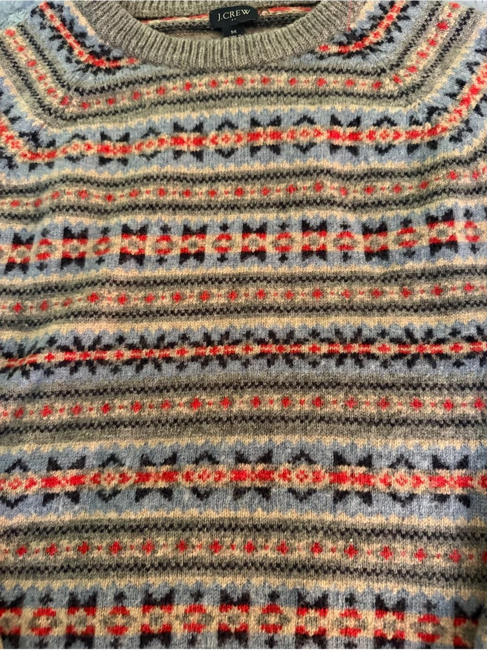 J. Crew Men's Fair Isle Crewneck Sweater in Heather Taupe Mens Medium